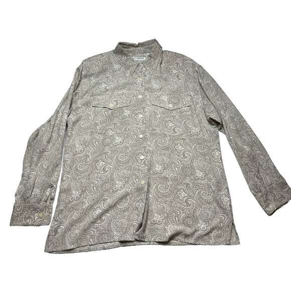 Liz Claiborne Tops - Liz Claiborne Collection Cream With Brown Paisley Pattern Button Down Size 10